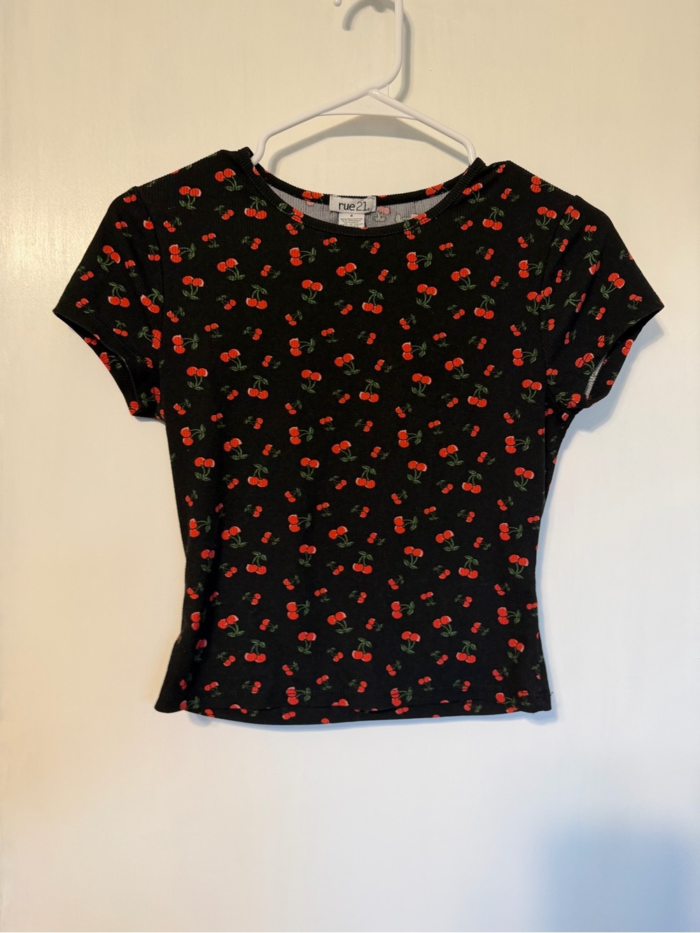 Rue21 Black Tee with Red Cherry Print
